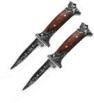 Depox Set doua cutite de vanatoare, design gravat, maner lemn, 28 cm, maro (1581)