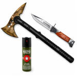 Depox Set topor SurvivormBriceag Automat din Oțel 440C si Spray Autoapărare NATO 39 cm/60 ml/22 cm, husa inclusa (1537)