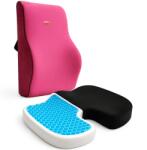 Linomag Set 2 Perne Ortopedice Linomag®, Perna Ortopedica pentru Sezut cu Spumă cu Memorie și Gel Răcoritor + Perna Lombara Completa, Pentru Scaun de Birou sau Masina, Negru/Roz (poset4)