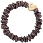 By Eloise London Gold Heart Skinny Silk Scrunchie цвят Mocha