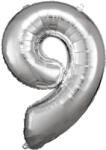  Ezüst Silver óriás szám fólia lufi 9-es, 83x58 cm (DPA9906294)