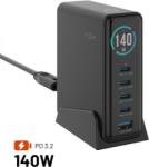 FIXED GaN Station 140W kijelzővel 4x USB-C/USB PD 3.2 Fekete (FIXCG140D-4C1A-BK)