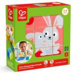 Hape Puzzle educațional din lemn cu cuburi Hape - Fermă, 9 piese (H1460) Puzzle