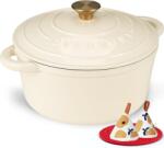 Overmont roasting pan enamel cast iron pot - casserole dish 24cm oven-safe - with lid and cookbook - for kitchen baking stewing roasting white - Enamelled