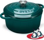 Overmont roasting pan enamel cast iron pot - casserole 24cm oven-safe - with lid and cookbook - for kitchen baking stewing roasting sea blue - Enamelled