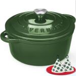 Overmont roasting pan enamel cast iron pot - casserole dish 26cm oven-safe - with lid and cookbook - for kitchen baking stewing roasting - Glossy