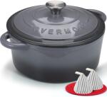 Overmont roasting pan enamel cast iron pot - casserole dish 24cm oven-safe - with lid and cookbook - for kitchen baking stewing roasting gray - Enamelled