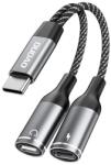 Dudao L13C+ audió adapter és töltőkábel elosztó, 11cm, VILÁGOSSZÜRKE GP-190550 (GP-190550)