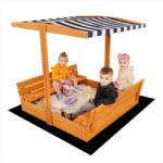 Baby Mix Zárható fa homokozó padokkal és tetővel gyerekeknek Baby Mix 120x120 cm kék-fehér