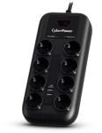 CyberPower Prelungitor CyberPower P0820SUF0-DE, cu intrerupator iluminat, 8 prize, 2xUSB-A 5V 2.4A, protectie supratensiune/suprasarcina, 1050 Jouli, 1.8 m, Negru (P0820SUF0-DE)