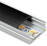 ANRO LED Profile ALP-002 Ezüst - Alumínium U profil LED szalaghoz (Fekete búrával) (LP101 - LP-UNICOV1-BLK)