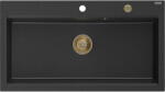 Mexen Slido chiuvetă de granit cu 1 compartiment 900 x 500 mm, negru/argintiu metalic, sifon auriu - 6528901005-73-G (6528901005-73-G) Chiuveta