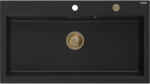 Mexen Slido chiuvetă de bucătărie din granit cu 1 compartiment 900 x 500 mm, negru, sifon auriu - 6528901005-77-G (6528901005-77-G) Chiuveta