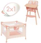 DeCuevas Set 2 in 1 pentru papusi, tarc de joaca si scaun de masa, lemn si textil, colectia Tulipe, Roz (DEC 40074) Scaun de masa bebelusi, inaltator