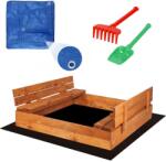  Lada de nisip pentru copii din lemn, cu 2 bancute rabatabile, 120x120 cm (SB-120SET)