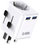 Sbs универсален адаптер за пътуване - EU 2xUSB-A - бял (TEADAPTEUGND)