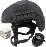 Linovit Cască tactică balistică FAST NIJ IIIA, Rezista la proiectile de 9mm, . 357 SIG și . 44 Magnum, Decupaj înalt pentru accesorii, compatibila NVG, Șină FAST, Sistem reglaj 360°, Material PE ultra-reziste