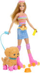 Mattel Barbie, Patinaj cu role, papusa blonda si catelus, set de joaca Papusa Barbie
