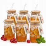 Bergman 6x Szívószálas Pohár 480 ml Bambusz Italfedő