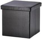 AdTrend Taburet pliabil cu spatiu depozitare piele ecologica neagra 38 x 38 x 38 cm (117282B)
