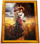  Goblen cu diamante Fata cu Flori in Lanul de Grâu: 40 X 50 cm