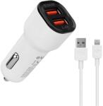 S-Link Autós töltő - SL-EC30L (2db USB, 5V/2.4A/3, 4A, 17W, Lightning, 100cm adat+töltőkábel, fehér) Mobil (35680)