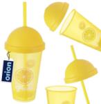 Orion Műanyag pohár tetővel és szívószállal, Orion, 450 ml, 9x17, 5x22, 5 cm, Törhetetlen, Újrafelhasználható, Sötét, Sárga (121785)