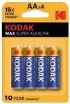 Kodak 4 db elem készlet, Kodak, MAX SUPER ALKALINA, R6, AA, 1, 5 V (KAA-4)