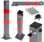 MULTISTORE Parkolásgátló oszlop, Multistore DNPL-003, 60 cm, acél, fényvisszaverő csíkkal és kulcsos zárral, lehajtható kivitel, rögzítő dübelekkel (TF5046)