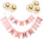 del-sol Füzér szett Lufik Felirat Rózsaszín Banner Happy Birthday konfetti Születésnap