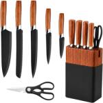 HARAHU Set de cuțite de bucătărie cu suport XR-40859 - Negru / Maro KP40859