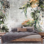 Consalnet Szürke beton alapon zöld és arany monstera levél mintás fotótapéta 416x290cm