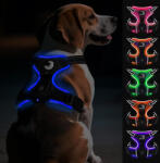 Joytale LED kutya hám töltethető, fogóval, közepes kutyáknak - fekete-kék - M-es méret