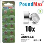 PoundMax AG12 alkáli gombelem, 1, 5 V - 10 db-os csomag