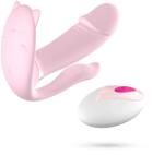 Crushious Stimulator Wearable Crushious Fritz, Remote Control, 9 Moduri Vibratii, Functie Incalzire, Silicon, USB, Roz Deschis, 14 cm Vibrator