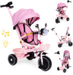 ECOTOYS Háromkerekű tricikli, ECOTOYS WQL-186, rózsaszín, forgatható ülés, levehető napellenző, szülőkormány, biztonsági öv és karfa, tartós EVA habkerekek, LED fények, pohártartó, tükör, teherbírás: 25 kg (T