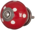 Clayre & Eef Buton mobila din fier si ceramica rosie cu buline albe Ø 4 cm (62326deco)