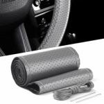 Arts and Crafts Husa volan din PIELE GRI + ATA GRI, diametru 37 - 39 cm (se coase, aspect ORIGINAL) (AVX-T160621-1)