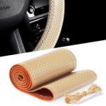 Arts and Crafts Husa volan din PIELE BEJ + ATA BEJ, diametru 37 - 39 cm (se coase, aspect ORIGINAL) (AVX-T150621-12)