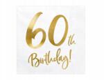 PartyDeco Szalvéta 60th Birthday Fehér 33x33cm 20db