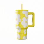 Estia Home Art Straw Tumbler XL Save The Aegean Reciclabil Pahar cu Mâner Termos Oțel Inoxidabil Fără BPA 900ml Galben Daisy cu Pai și Mâner 01-41625 (01-41625)