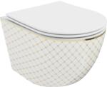 Mexen Lena Rimless WC csésze lassan záródó slim ülőkével, duroplast, fehér/arany kockás minta - 30224009 (30224009)