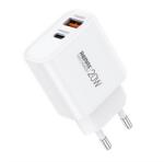 REMAX KIDDY мрежово зарядно устройство USB+Type-C гнездо 20W, PD бързо зарядно устройство, БЯЛО RP-U120 (RP-U120)