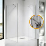 STUXI Milano Easy Kombi Plus 1 Walk-in zuhanyfal, 90x70 cm, 8 mm vastag vízlepergető biztonsági üveggel, helytakarékos stabilizátorral, polccal