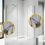 STUXI Milano Easy Kombi Plus 2 Walk-in zuhanyfal, 100x130 cm, 8 mm vastag vízlepergető biztonsági üveggel, helytakarékos stabilizátorral, 2 polccal
