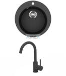 Evido Tondo kerek gránit mosogató, 505 mm, antracit + EVIDO LANA csaptelep, antracit (105560SET) - webmuszaki