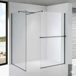 STUXI Milano Kombi Plus 1 Black Walk-in zuhanyfal, 100x100 cm, 8 mm vastag vízlepergető biztonsági üveggel, polccal és törölközőtartóval