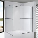 STUXI Milano Kombi Plus 2 Black Walk-in zuhanyfal, 80x110 cm, 8 mm vastag vízlepergető biztonsági üveggel, 2 polccal és törölközőtartóval