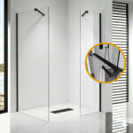 STUXI Milano Easy Black Kombi Plus 1 Walk-in zuhanyfal, 110x70 cm, 8 mm vastag vízlepergető biztonsági üveggel, helytakarékos stabilizátorral, polccal