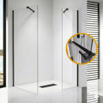 STUXI Milano Easy Black Kombi Plus 1 Walk-in zuhanyfal, 110x80 cm, 8 mm vastag vízlepergető biztonsági üveggel, helytakarékos stabilizátorral, polccal